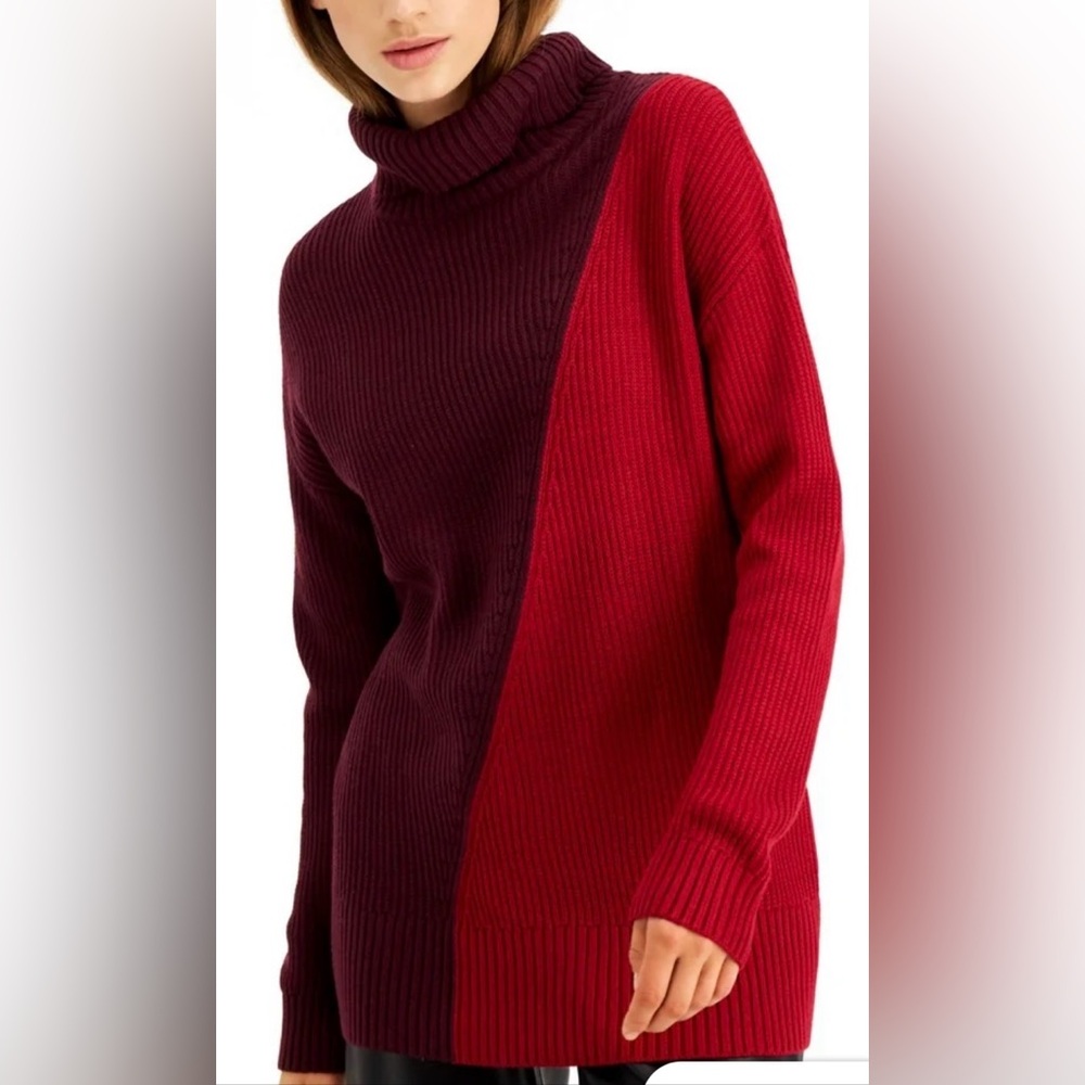 ALFANI Women's NWOT Ribbed 2-Tone (Red/Purple) Turtleneck Sweater. Size: (XL). - Picture 4 of 10